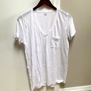 White Madewell V Neck T-shirt with pocket size M